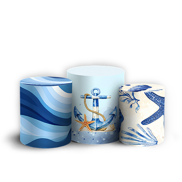 Capas Trio Cilindro Sublimado Vest Facil - Fundo do Mar Conchas