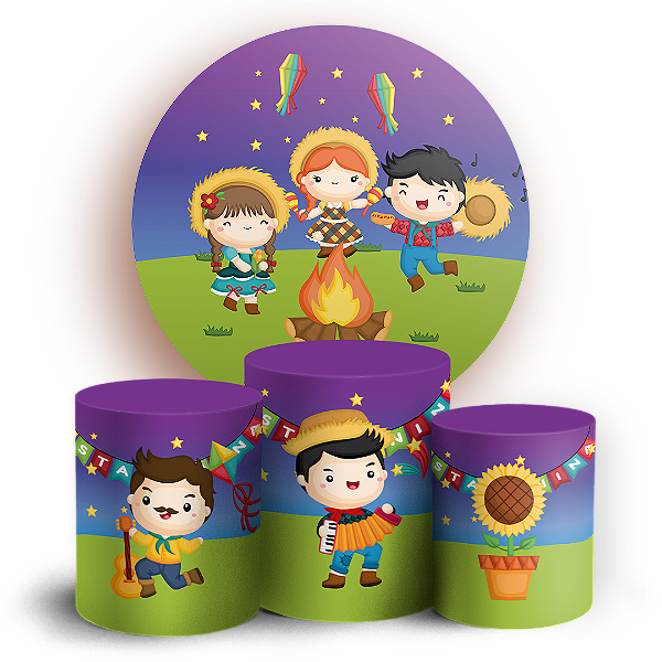 Capas Painel Redondo e Trio Cilindro Sublimado - Festa Junina