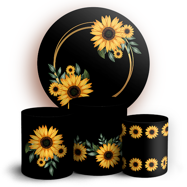 Capas Painel Redondo e Trio Cilindro Sublimado - Girassol Floral