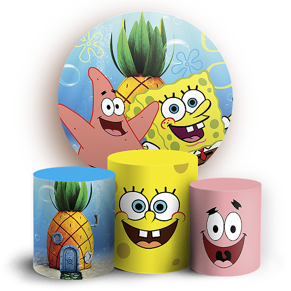 Capas Painel Redondo e Trio Cilindro Sublimado - Bob Esponja