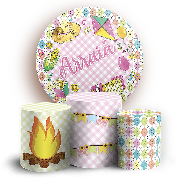 Capas Painel Redondo e Trio Cilindro Sublimado - Festa Junina