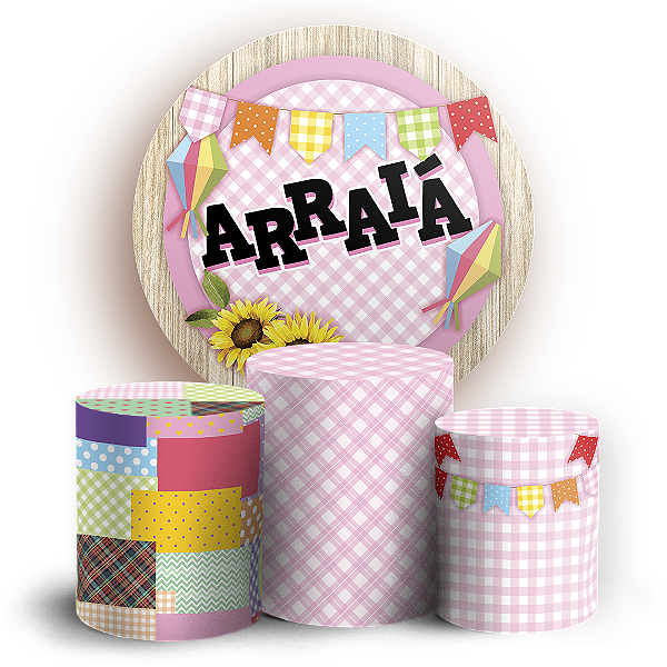 Capas Painel Redondo e Trio Cilindro Sublimado - Festa Junina