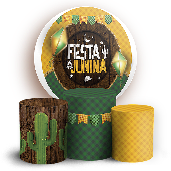 Capas Painel Redondo e Trio Cilindro Sublimado - Festa Junina