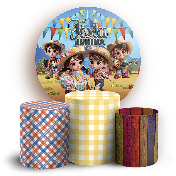 Capas Painel Redondo e Trio Cilindro Sublimado - Festa Junina