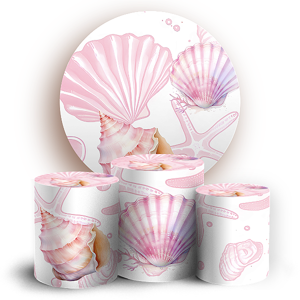 Capas Painel Redondo e Trio Cilindro Sublimado - Fundo do Mar Conchas