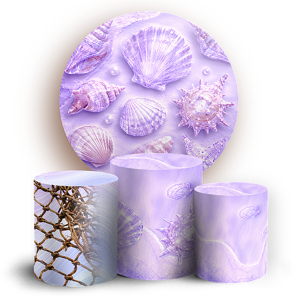 Capas Painel Redondo e Trio Cilindro Sublimado - Fundo do Mar Conchas