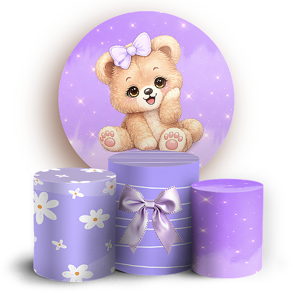 Capas Painel Redondo e Trio Cilindro Sublimado - Ursinha Lilas