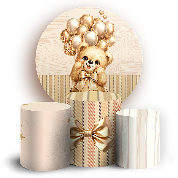 Capas Painel Redondo e Trio Cilindro Sublimado - Ursinha Marrom