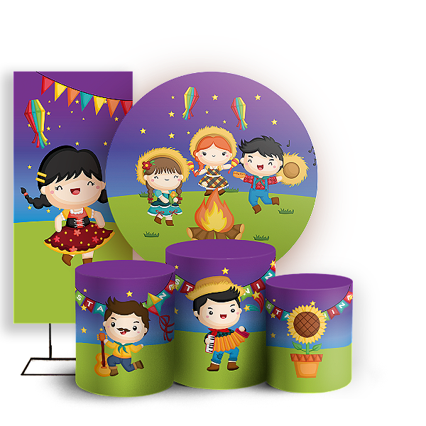 Capas Painel Redondo Trio Cilindro e Faixa Lateral Sublimado - Festa Junina