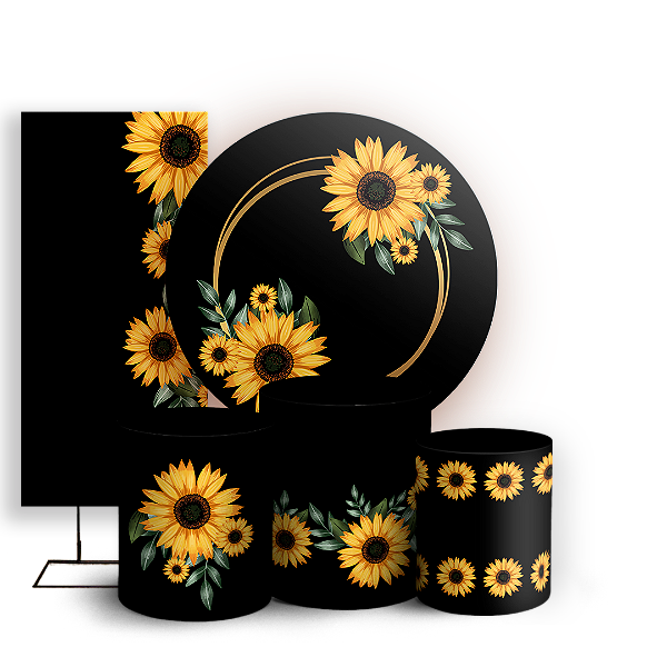 Capas Painel Redondo Trio Cilindro e Faixa Lateral Sublimado - Girassol Floral