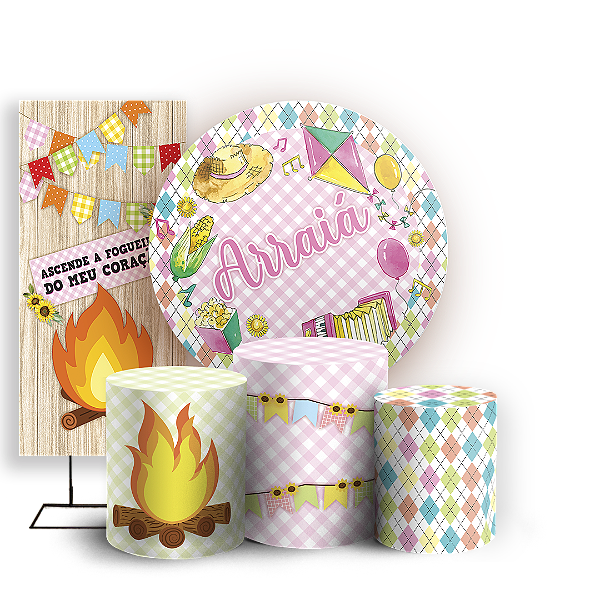 Capas Painel Redondo Trio Cilindro e Faixa Lateral Sublimado - Festa Junina