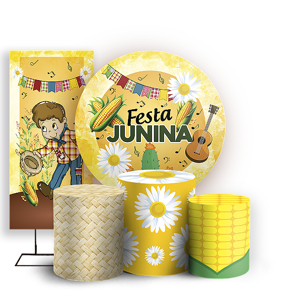 Capas Painel Redondo Trio Cilindro e Faixa Lateral Sublimado - Festa Junina