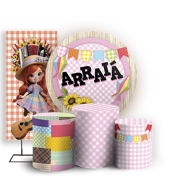 Capas Painel Redondo Trio Cilindro e Faixa Lateral Sublimado - Festa Junina