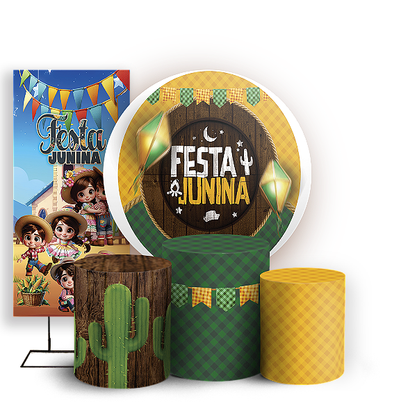 Capas Painel Redondo Trio Cilindro e Faixa Lateral Sublimado - Festa Junina