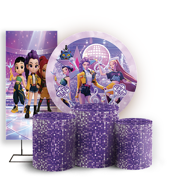 Capas Painel Redondo Trio Cilindro e Faixa Lateral Sublimado - K Pop