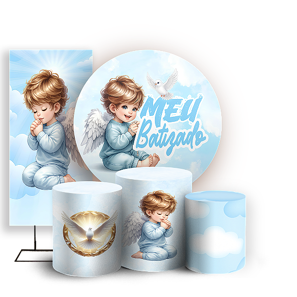 Capas Painel Redondo Trio Cilindro e Faixa Lateral Sublimado - Batizado