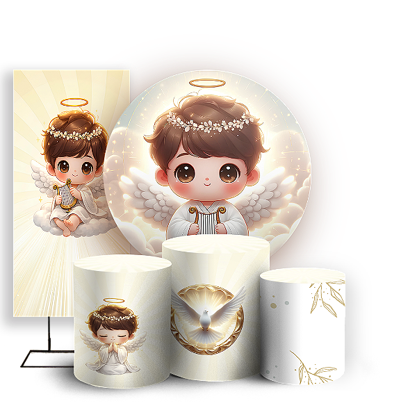 Capas Painel Redondo Trio Cilindro e Faixa Lateral Sublimado - Batizado