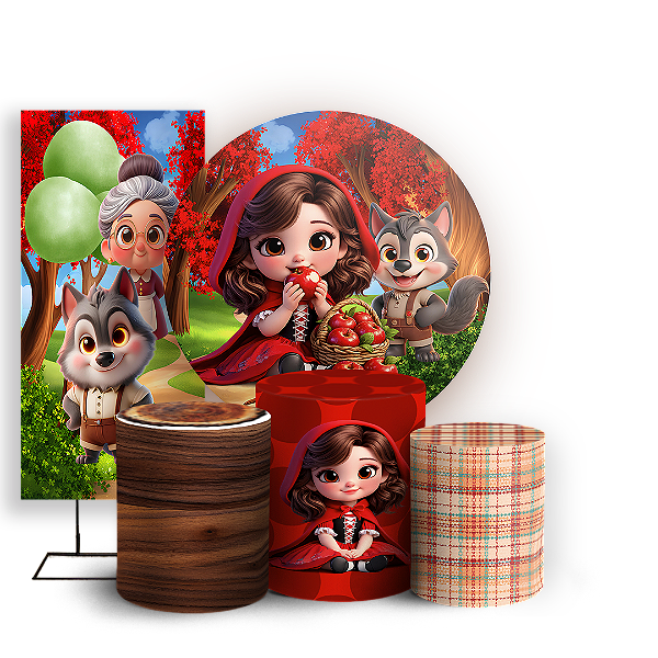 Capas Painel Redondo Trio Cilindro e Faixa Lateral Sublimado - Chapeuzinho Vermelho