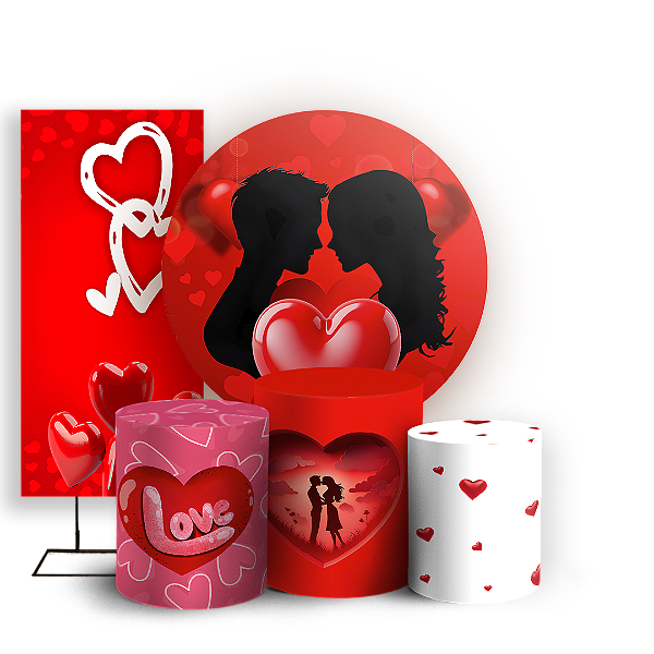 Capas Painel Redondo Trio Cilindro e Faixa Lateral Sublimado - Dia Dos Namorados