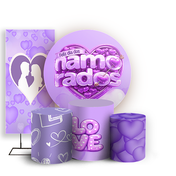 Capas Painel Redondo Trio Cilindro e Faixa Lateral Sublimado - Dia Dos Namorados