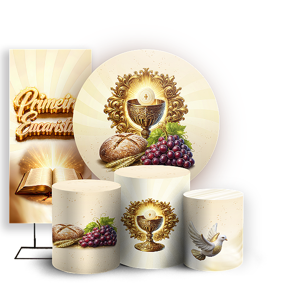 Capas Painel Redondo Trio Cilindro e Faixa Lateral Sublimado - Eucaristia