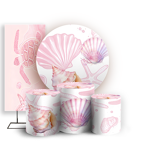 Capas Painel Redondo Trio Cilindro e Faixa Lateral Sublimado - Fundo do Mar Conchas