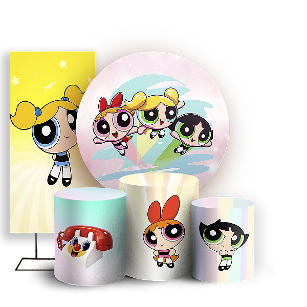 Capas Painel Redondo Trio Cilindro e Faixa Lateral Sublimado - Meninas Super Poderosas