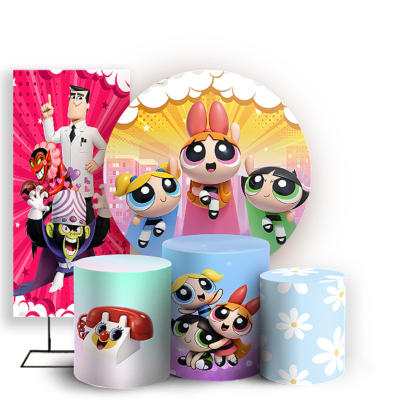 Capas Painel Redondo Trio Cilindro e Faixa Lateral Sublimado - Meninas Super Poderosas