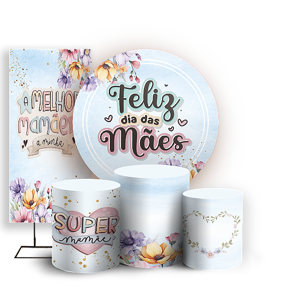 Capas Painel Redondo Trio Cilindro e Faixa Lateral Sublimado - Dias das Mães