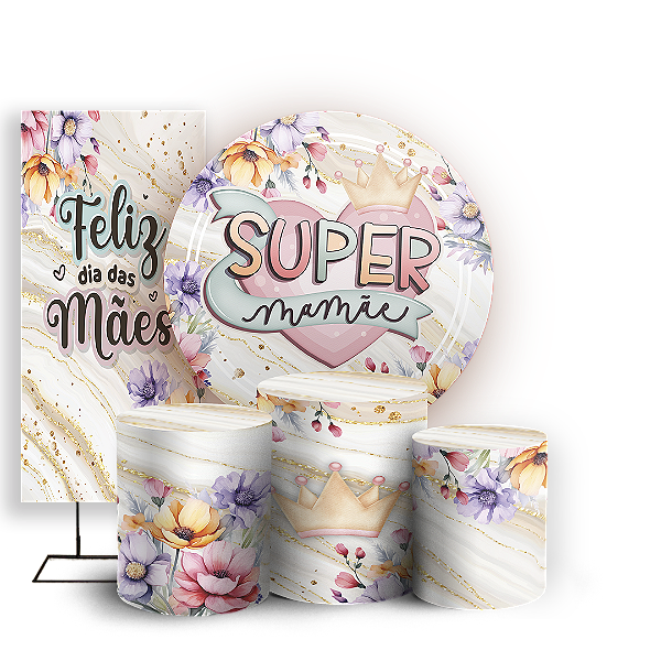 Capas Painel Redondo Trio Cilindro e Faixa Lateral Sublimado - Dias das Mães