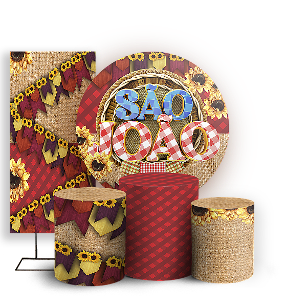 Capas Painel Redondo Trio Cilindro e Faixa Lateral Sublimado - Festa Junina