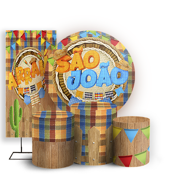 Capas Painel Redondo Trio Cilindro e Faixa Lateral Sublimado - Festa Junina