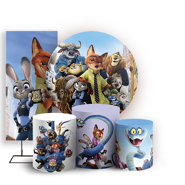 Capas Painel Redondo Trio Cilindro e Faixa Lateral Sublimado - Zootopia