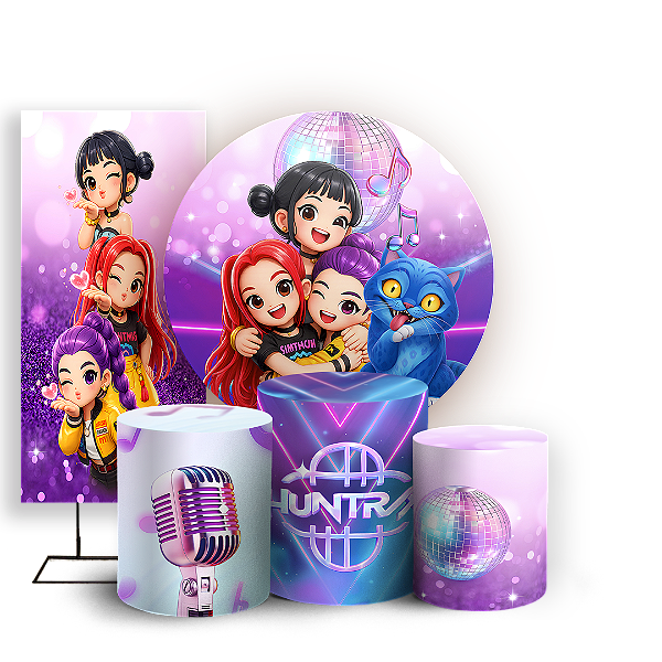 Capas Painel Redondo Trio Cilindro e Faixa Lateral Sublimado - Guerreiras Do K-Pop