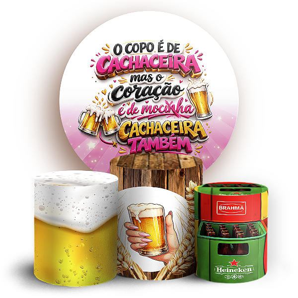 Capas Painel Redondo e Trio Cilindro Sublimado - Copo De Mocinha Cerveja