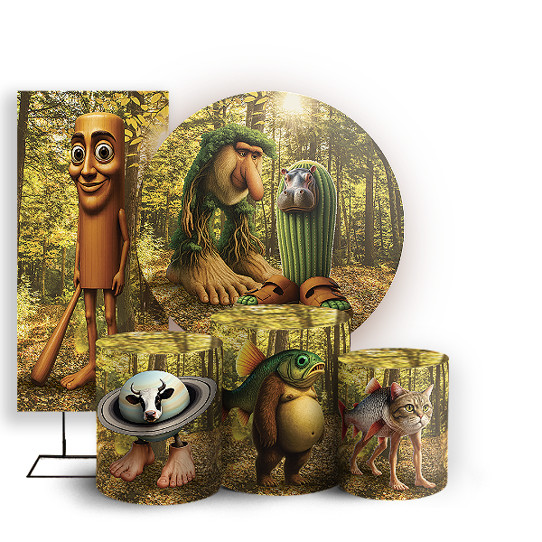 Capas Painel Redondo Trio Cilindro e Faixa Lateral Sublimado - Brainrot