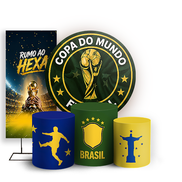 Capas Painel Redondo Trio Cilindro e Faixa Lateral Sublimado - Copa Do Mundo Brasil