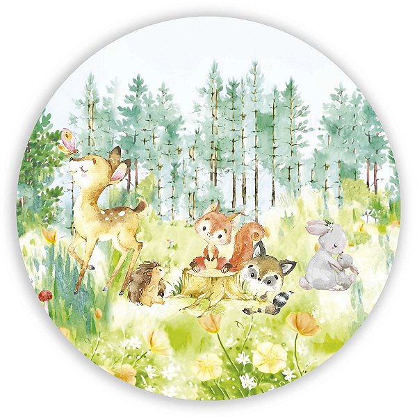 Capa Painel Redondo Sublimado - Animais Bosque