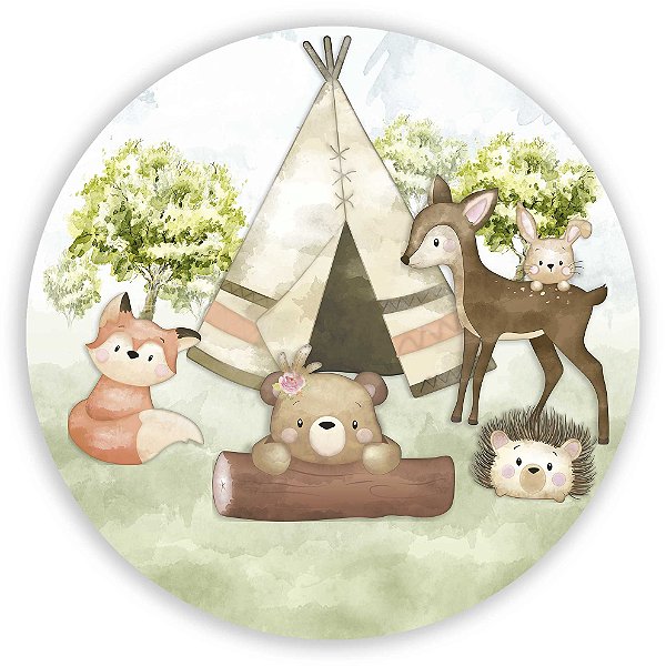 Capa Painel Redondo Sublimado - Animais Bosque
