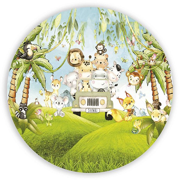Capa Painel Redondo Sublimado - Animais Safari