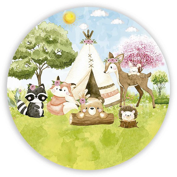 Capa Painel Redondo Sublimado - Animais Bosque