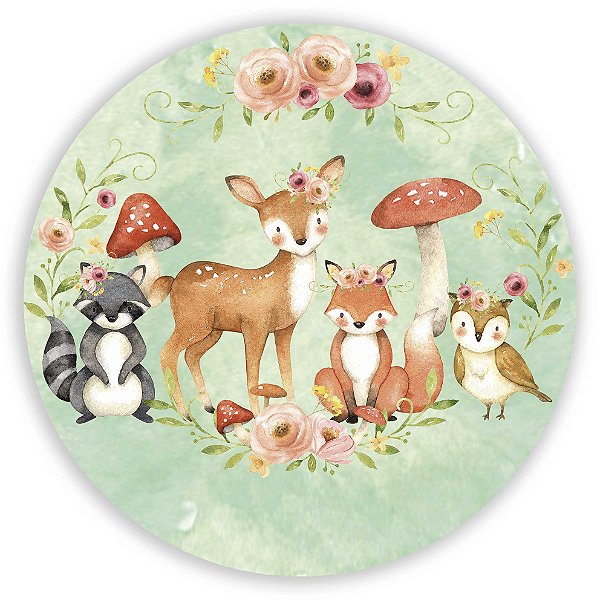 Capa Painel Redondo Sublimado - Animais Bosque