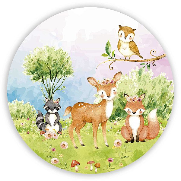 Capa Painel Redondo Sublimado - Animais Bosque