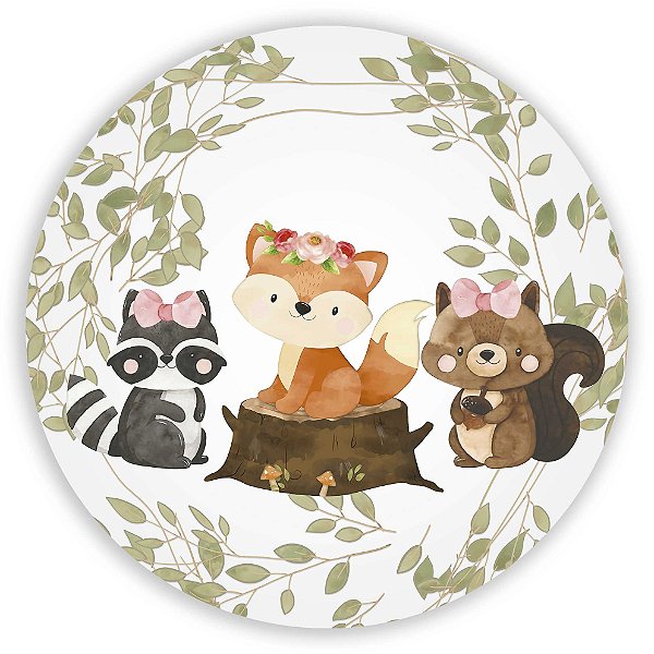 Capa Painel Redondo Sublimado - Animais Bosque