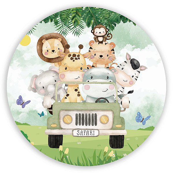 Capa Painel Redondo Sublimado - Animais Safari
