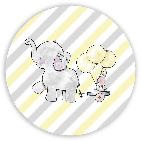 Capa Painel Redondo Sublimado - Elefante Amarelo