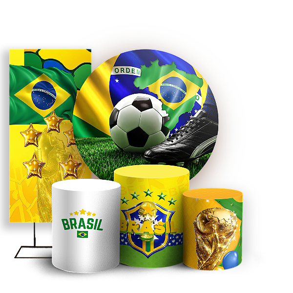Capas Painel Redondo Trio Cilindro e Faixa Lateral Sublimado - Copa do Mundo Brasil