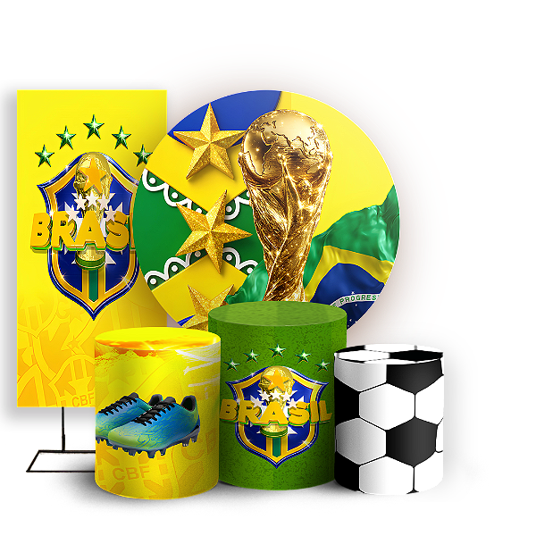 Capas Painel Redondo Trio Cilindro e Faixa Lateral Sublimado - Copa do Mundo Brasil