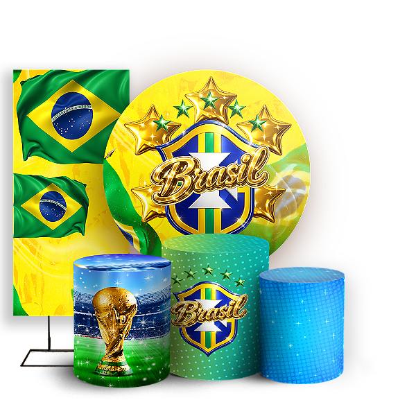 Capas Painel Redondo Trio Cilindro e Faixa Lateral Sublimado - Copa do Mundo Brasil