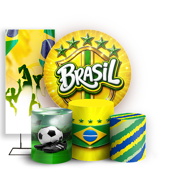 Capas Painel Redondo Trio Cilindro e Faixa Lateral Sublimado - Copa do Mundo Brasil